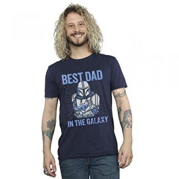 Star Wars Men's Mandalorian Best Dad Galaxy T-Shirt, Navy Blue, Large