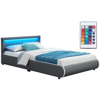 Juskys Jugendbett Sevilla 140x200 cm – Gepolstertes Bett mit Beleuchtung