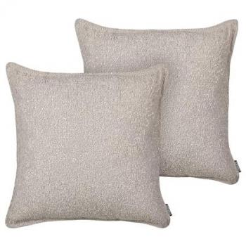 Set di 2 Cuscini Decorativi in Tessuto Teddy Beige con Motivo a Tinta Unita 45x45 cm