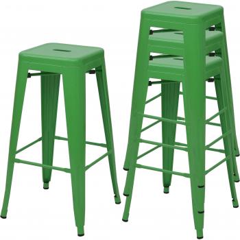 Tabouret Bar HWC‑A73 – Métal Thermolaqué, Industriel, Empilable, Vert