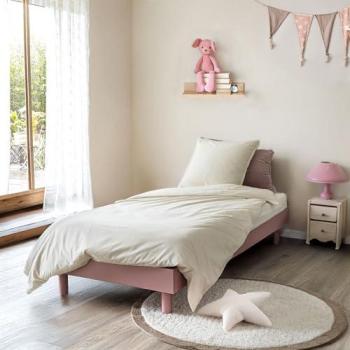 Ensemble Matelas Ferme + Sommier Kit Enfant en Bois Rose Poudré 90x190 – Tranquillité 2.0
