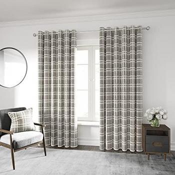 Helena Springfield Harriet Woven Lined Curtains, Mocha, 66 x 72 (168 x 183 cm), Eyelet Room Darkening