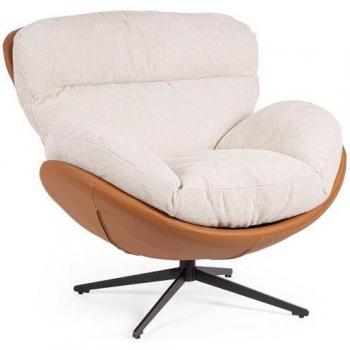 Fauteuil Bizzotto en PU Cognac avec Tissu Texturé Beige