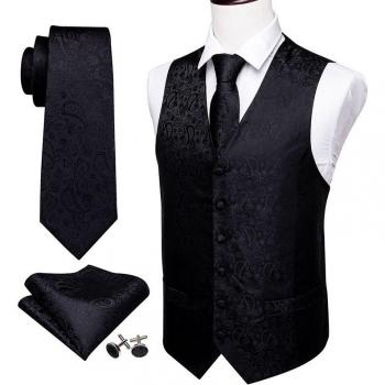 Chaleco negro con corbata y cuadrado de bolsillo