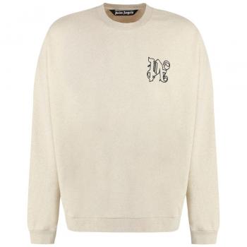 Palm Angels Men's Cotton and Linen Crew-Neck Sweatshirt in Beige | Size Medium | PMBA074E23FLE002 Color 6110