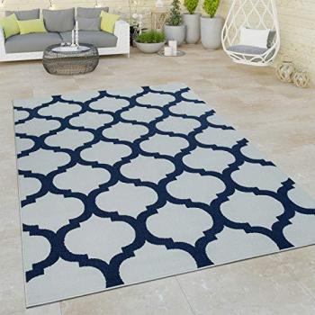 Tapis Plat Intérieur & Extérieur Marocain 3D Blanc Bleu 80x150 cm