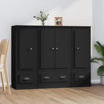 VidaXL 3-Piece Highboard Set in Black Engineered Wood