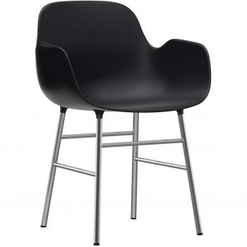 Chaise Form en chrome et polypropylène noir avec accoudoirs