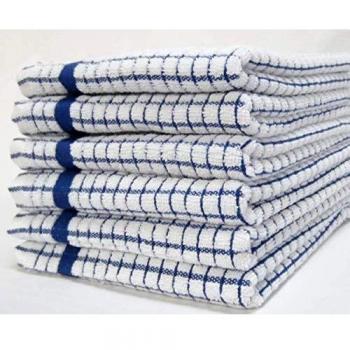 Superdry Cotton Check Towel Set – 6 Pieces, Blue & White
