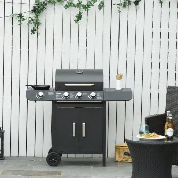 Outsunny Deluxe Gas Barbecue Grill 3+1 Burner Garden BBQ Large Cooking Area Side