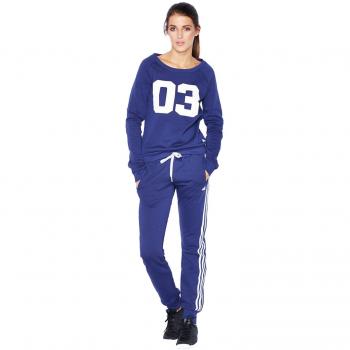 Adidas Women’s Crewneck Track Pack, Blue Marinoblanco, XS Size