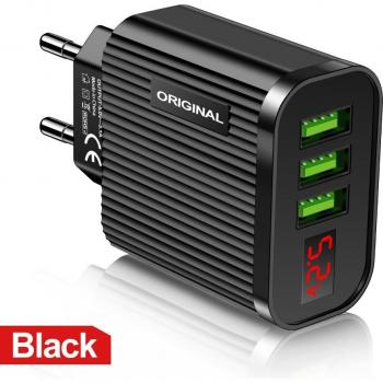 USB Charger with 3 LED Displays for Fast Charging Samsung S20, iPhone 11, Xiaomi, Huawei