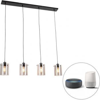 Pendelleuchte mit rauchigem Glas, 4-flammig, E27, Schwarz, LED