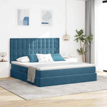 Letto con Cassettiera e Luci LED in Blu Scuro 160x200 cm – VidaXL