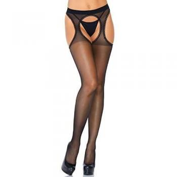 Leg Avenue Seidige Transparent‑Strumpfhose, Schwarze Wellenlinien