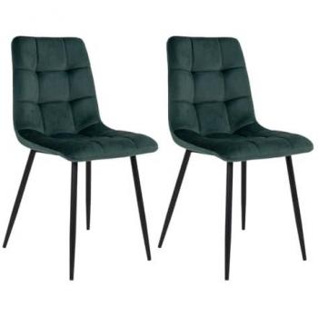 Lot de 2 Chaises en Velours Vert Foncé avec Piétement en Acier STRIB