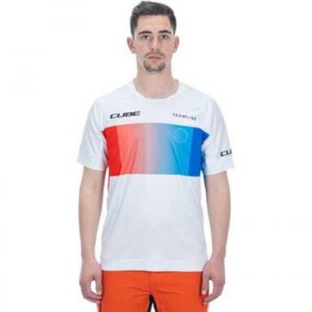 Men’s Cube Enduro Short Sleeve Jersey – Medium, White/Blue/Red