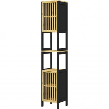 Homcom Bamboo Bathroom Cabinet with 2 Slatted Doors and Adjustable Shelves, Black