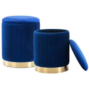 Poggiapiedi Rotondo Velluto Blu – Set di 2, Capacità 120kg