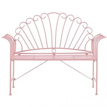 Panchina da Giardino in Metallo Rosa 2 Posti con Braccioli Svasati Stile Vintage