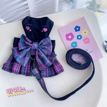 Cute Skirt Dog Dress with Leash for Small Dogs