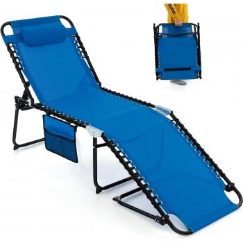 Lettino Portatile Blu per Piscina, Giardino e Campeggio con Schienale a 4 Livelli