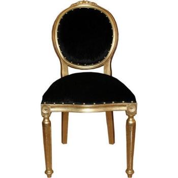 Luxus‑Esszimmerstuhl Casa Padrino mit Barock-Medaillon, armlehnenfrei (Schwarz/Gold)