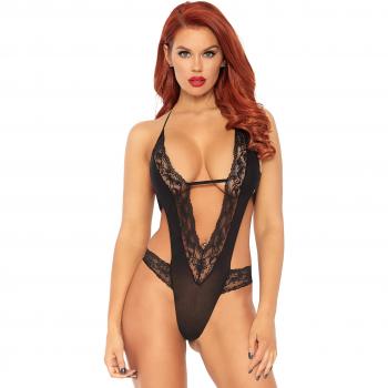 Teddy und Panty Set Schwarz Deep V Leg Avenue Einheitspackung 1 Stück