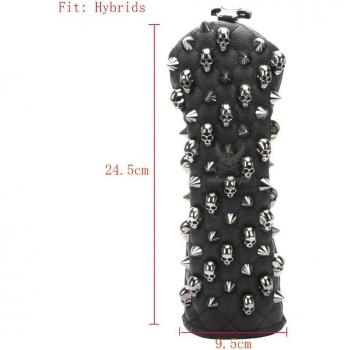 PU Leather Golf Head Cover with Skull Rivets for Driver Fairway #3 #5 Hybrids