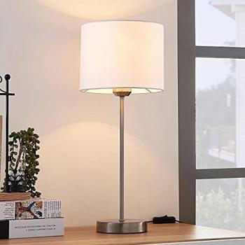 Lámpara de mesa Annatina con tulipa de tela para dormitorio