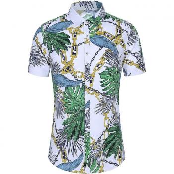 Men's Plus Size Hawaiian Leaf Print Short Sleeve Shirt