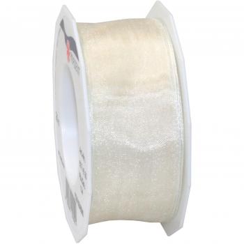 Geschenkband Organzaband mit Drahtkante, creme, 40 mm x 25 m
