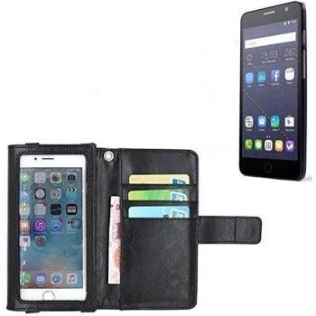 Funda Negra Universal con Tirón y Protección de Pantalla para Alcatel One Touch Pop Star 4G