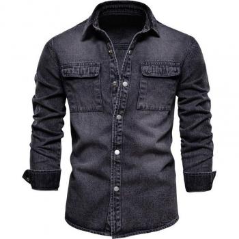 Camisa de Denim Hombre Color Sólido 2022
