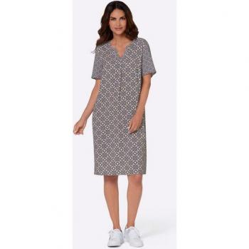 Tunique robe Helline coupe affinante couleur taupe foncé-marine imprimé