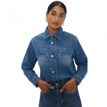 Blue Cotton Women's Denim Western Shirt