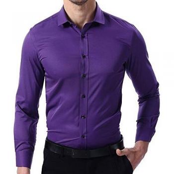 Harrms Camicia Uomo Slim Fit in Bambù, Manica Lunga, Viola, Taglia 40