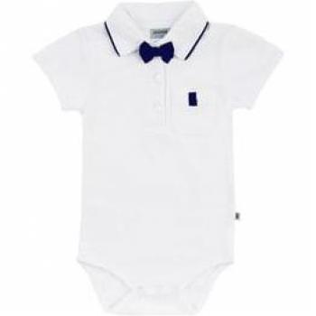 Body manica corta con papillon staccabile, JACKY, bianco/blu