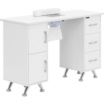 Station de Manucure Aspiration 3 Compartiments – Blanc & Argent – Repose-Mains