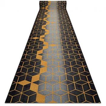 Tapis de Couloir Design Hexagone Noir et Or 133x340 cm