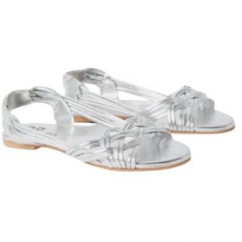 Wide Fit Silver Jocelyn Leather Plaited Sandals for Women