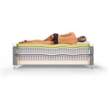 Boxspringbett Schlaraffia Saga 200 x 200 cm, 7‑Zonen Tonnentaschen + BULTEX Topper, Chromfuß