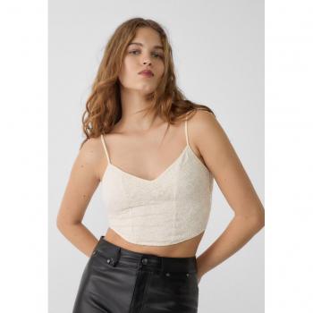 Stradivarius Top Vaniglia con Spalline Pizzo M