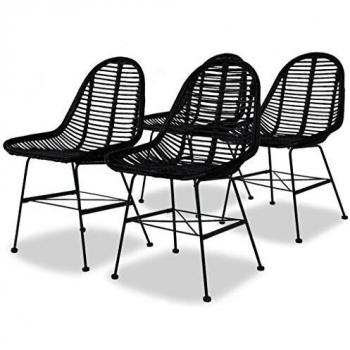VidaXL Dining Chair Set of 4 in Black Natural Rattan