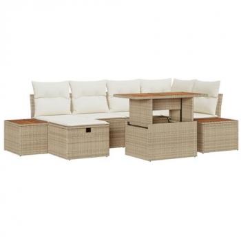 Jardín Lounge 7 Cojines Beige Poliratan Vidaxl
