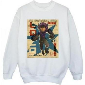 Hiro & Baymax Newsprint Hoodie – Disney Kids 5‑6 Year Olds, White