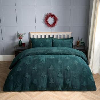 Tree Tuffed Teddy Fleece Duvet Set – Forest Green, King Size