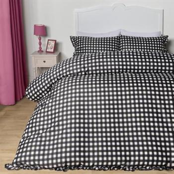 Monochrome King Gingham Frill Duvet Cover with Pillowcase