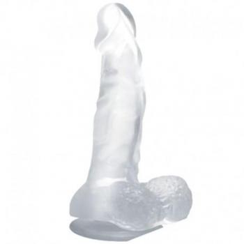Dildo realistico trasparente con ventosa e testicoli 16.7 cm