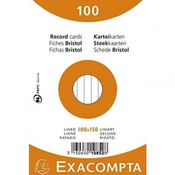 Exacompta 10852x Paquet de 100 Fiches Bristol 10 x 15 cm ligné Assorties